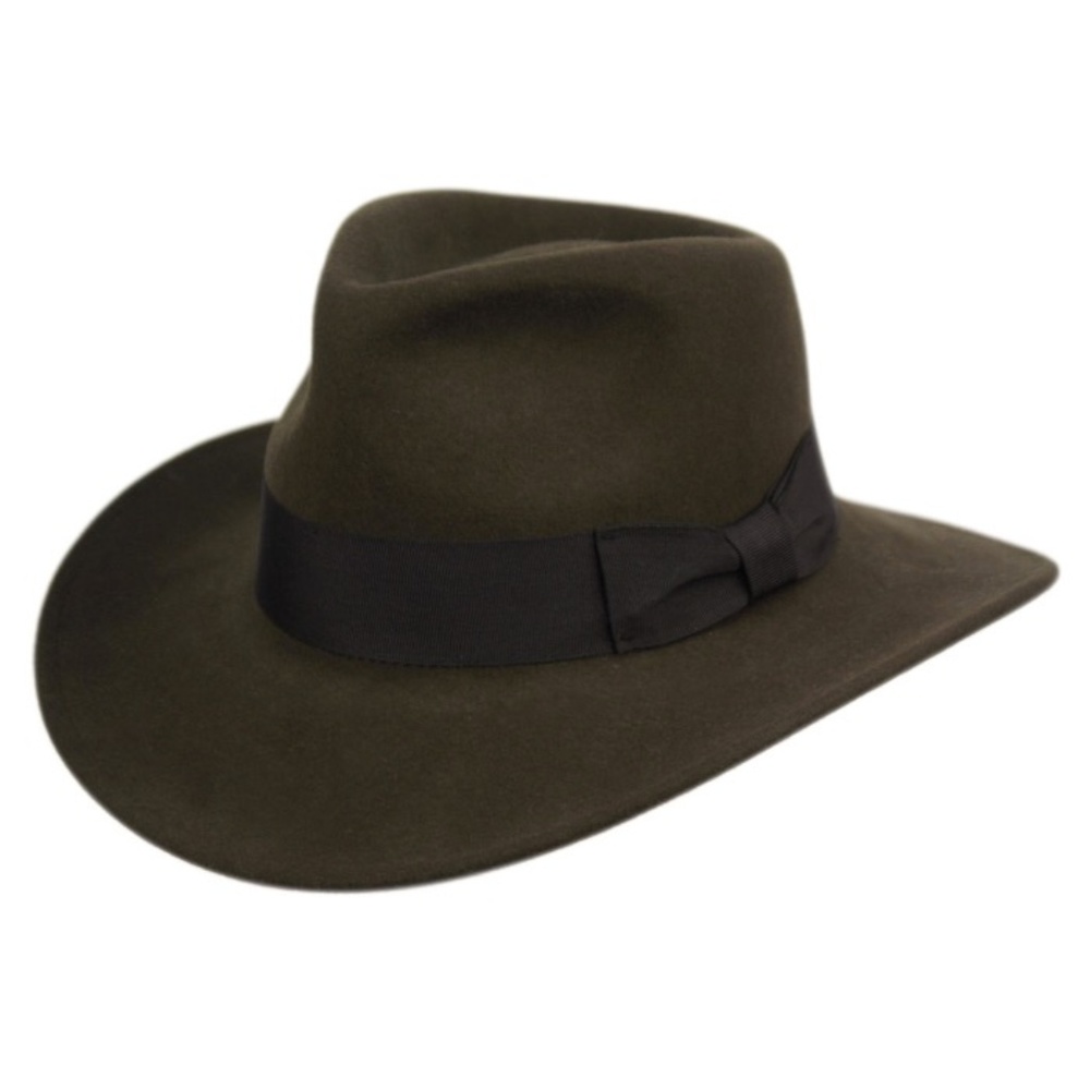 Unisex Olive Wool Indiana Jones Fedora Hat